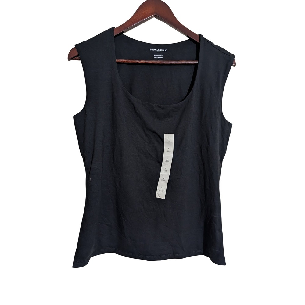 Banana Republic Soft Stretch Scoop Neck Tank Top Black Large Minimalist Classic